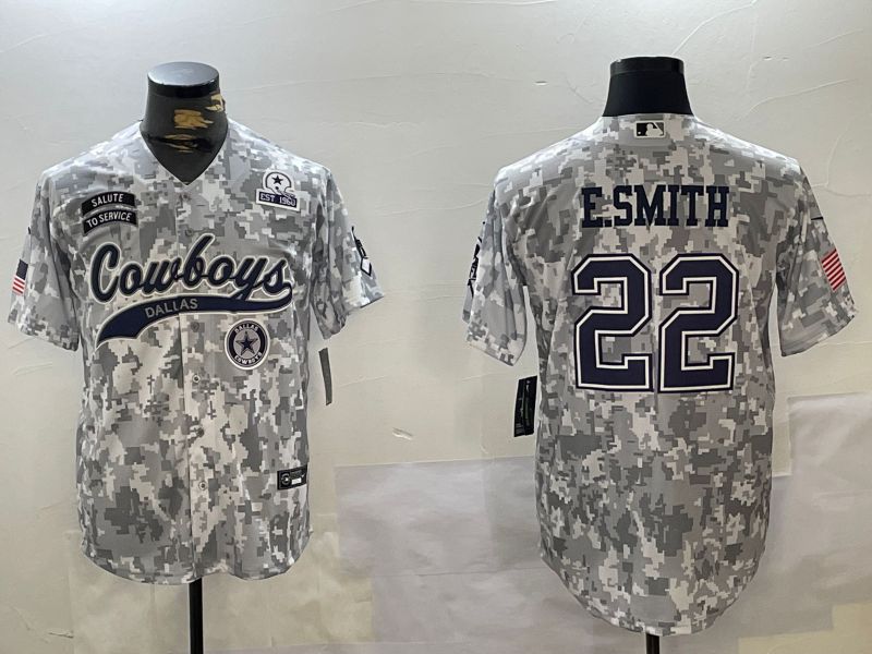 Men Dallas Cowboys #22 E.Smith Nike Arctic Camo 2024 Salute to Service Limited NFL Jersey style 6